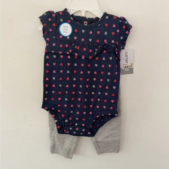 Carter's Other - Carter's Navy and Pink Heart Matching Set size 6m